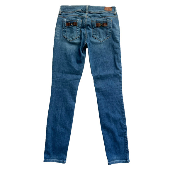 Guess Jeans Womens 28 Curv-ette Low Rise Slim Medium Wash Buckle Detail Retro - Picture 1 of 12